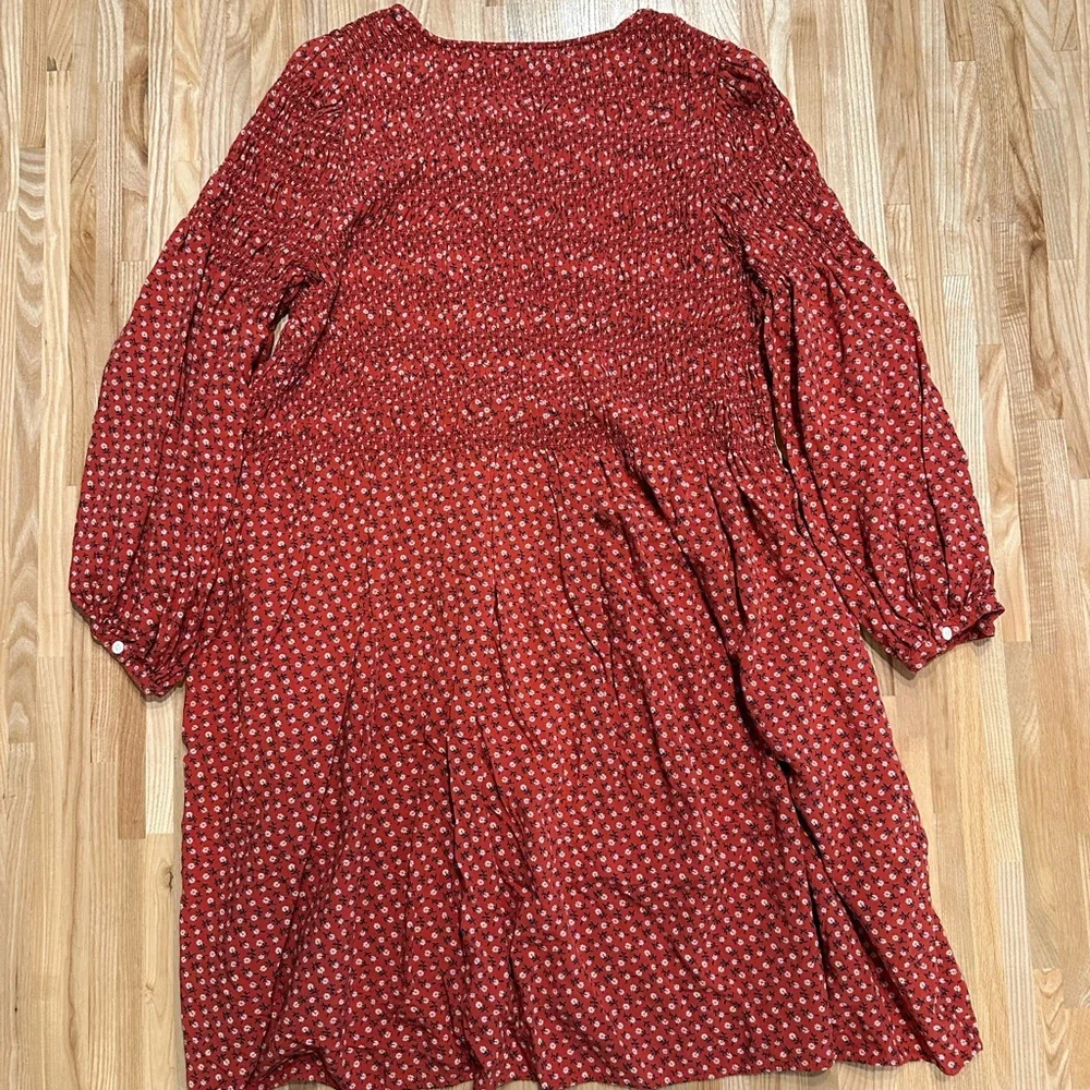 Madewell Red Floral Long Sleeve Dress - Picture 3 of 5